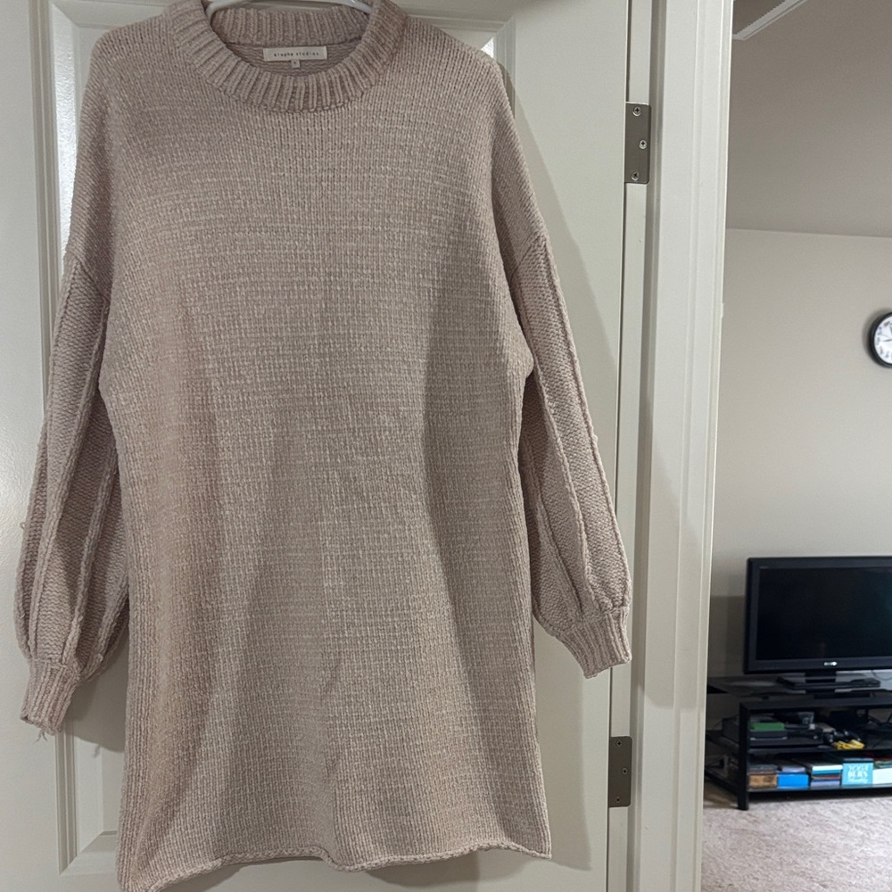Long Sleeve Knit Dress in Beige